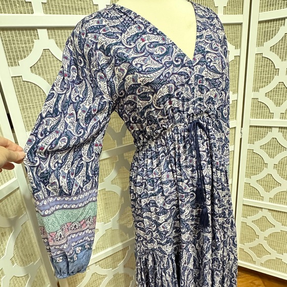 Few Moda Paisley Peasant Maxi Dress Womens S Blue Long Sleeve Boho Cottage Flowy - Picture 4 of 16